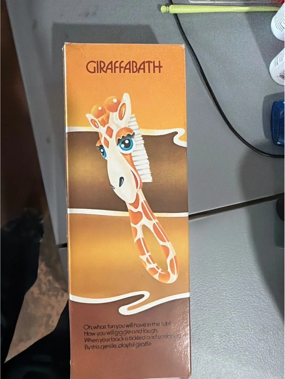 Vintage Giraffe Bath Brush with Blue Eyes and Long Handle